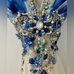 Blue and White Sequin Prom Dress